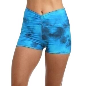 NWT Citrus Blue Tie-Dye Ruched Boy Short Swim Bottom Size Small